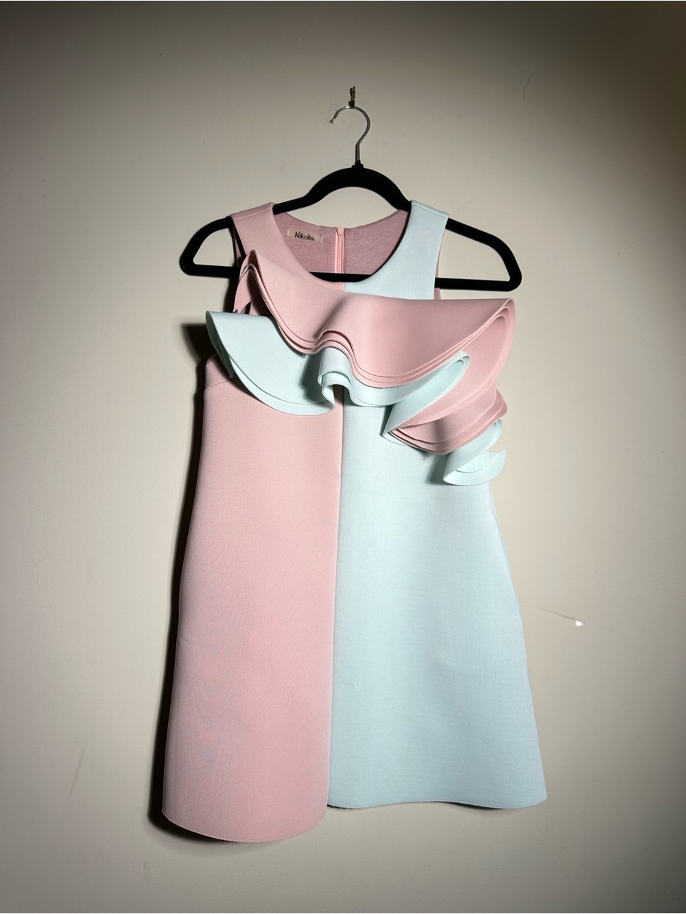 Nikolia Kids Colorblock Neoprene Architectural Ruffle Dress Size 10-11Y